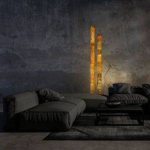 Picture of an ART FUTURO Floor Lamp in Falling Leaves Slate and daytime view
